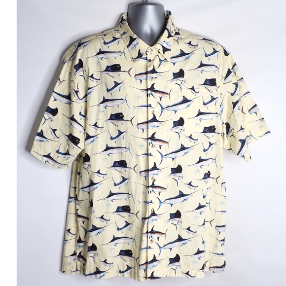Guy Harvey Other - Guy Harvey Men's Marlin Sailfish All Over Print Button Down Shirt Yellow XL